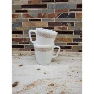 2 Vintage Woodland Mugs, Pyrex Cups, Milk Glass, D Handle, Dishes Dinnerware